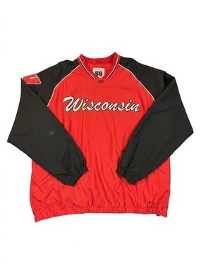 Wisconsin Badgers V-Neck Windbreaker Men XXL Track Jacket 58 Sport G-III Lined